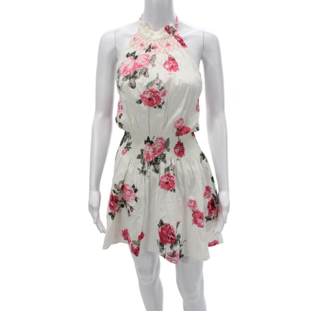 Love Shack Fancy Womens Fit & Flare Halter Floral Cotton Dress White Size XS